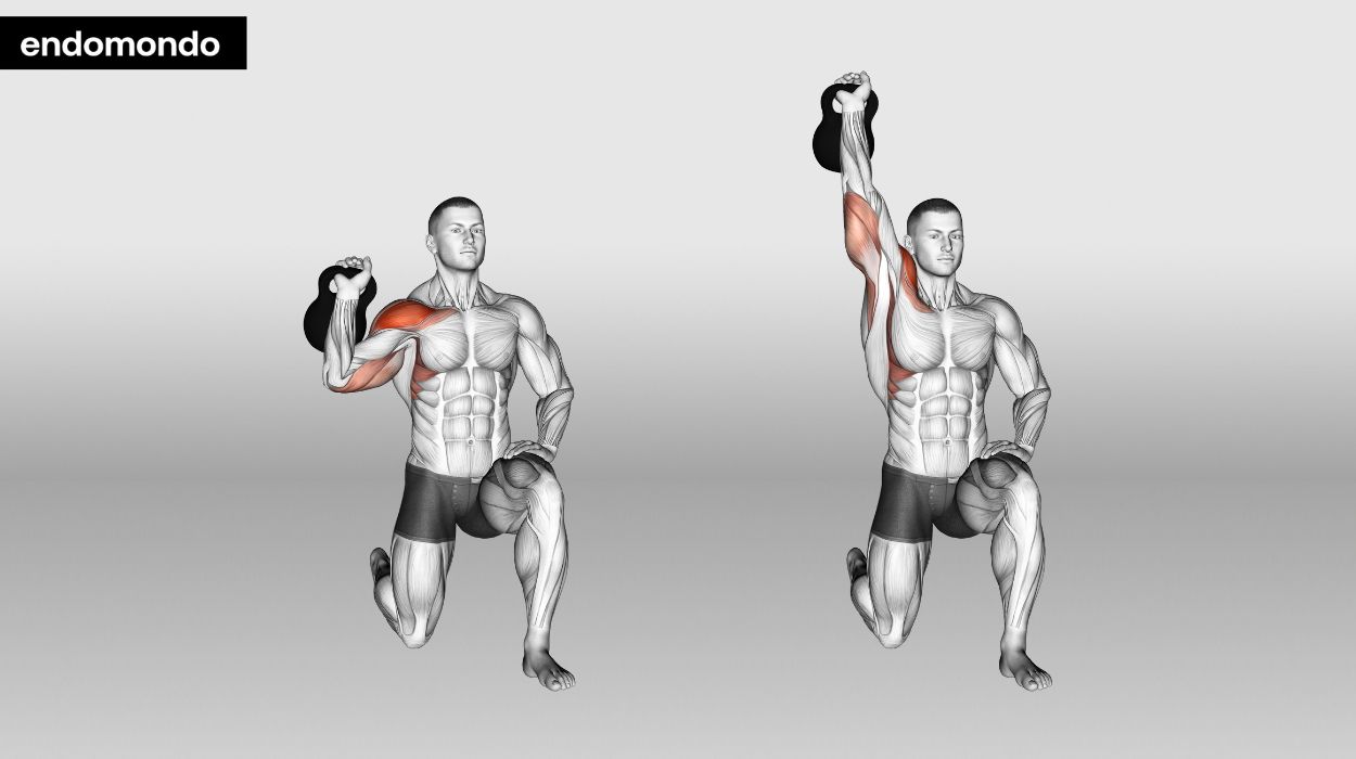 Kettlebell Kneeling Double Curl To Press